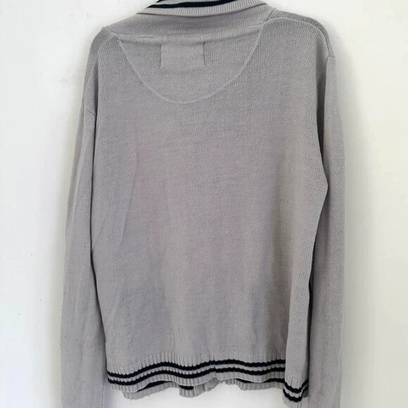 Brave Soul Women's L Shawl Collar Cardigan Sweater Gray Black Striped Button-Up - Picture 4 of 4